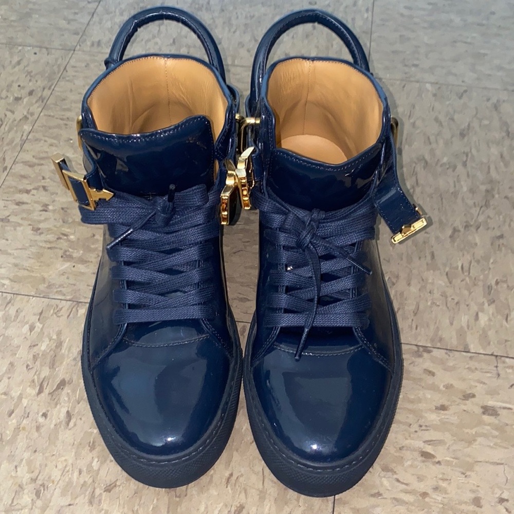 Blue Buscemi Patent Leather High Top Trainers